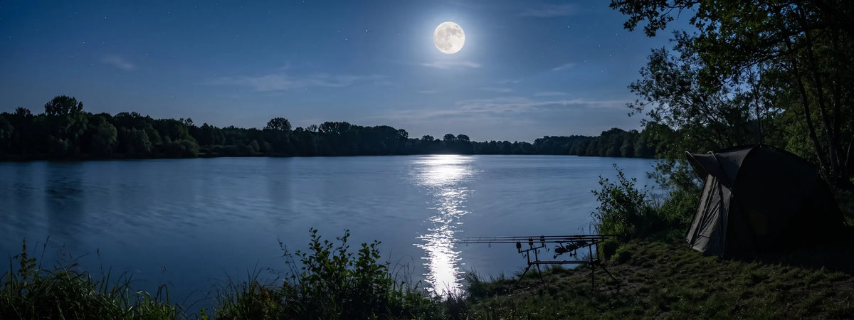 Lune et pêche de la carpe : pleine lune au-dessus d'un plan d'eau