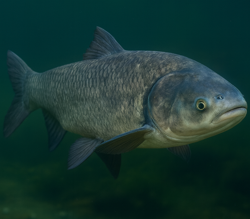 Amour marbré en gros plan sous l'eau, reconnaissable à sa tête massive et sombre