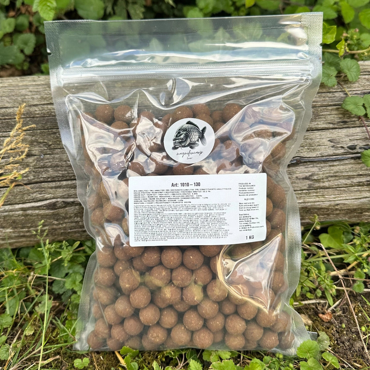 Sachet de bouillettes Liver+ aux farines carnées, appât carpe haute qualité