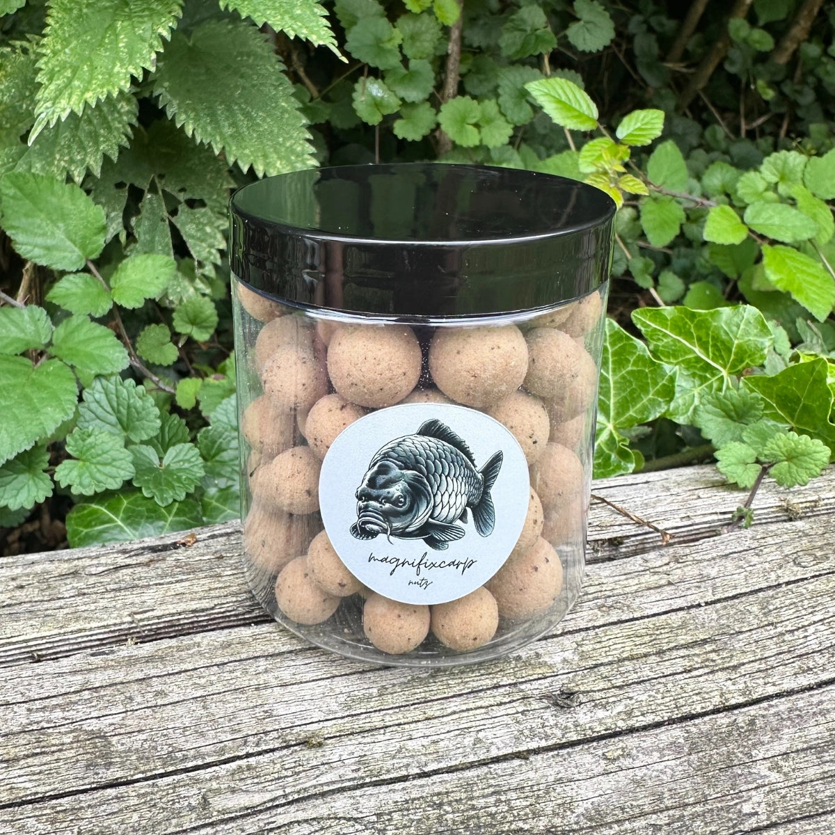 Pot de bouillettes Nutz+ disponible en 15 et 20 mm, appât pour la carpe