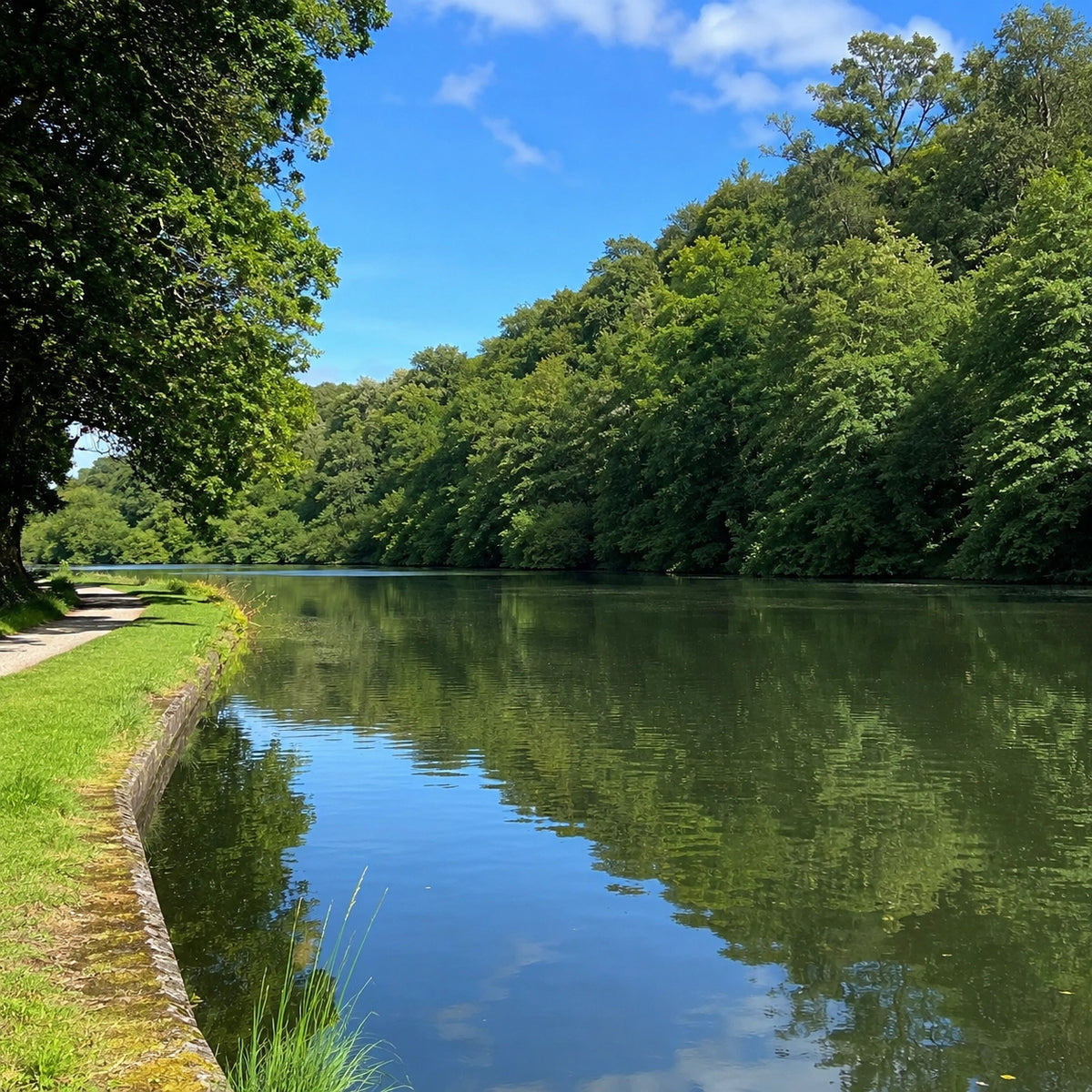 L'Aulne canalisée et son chemin de halage bordé de bois