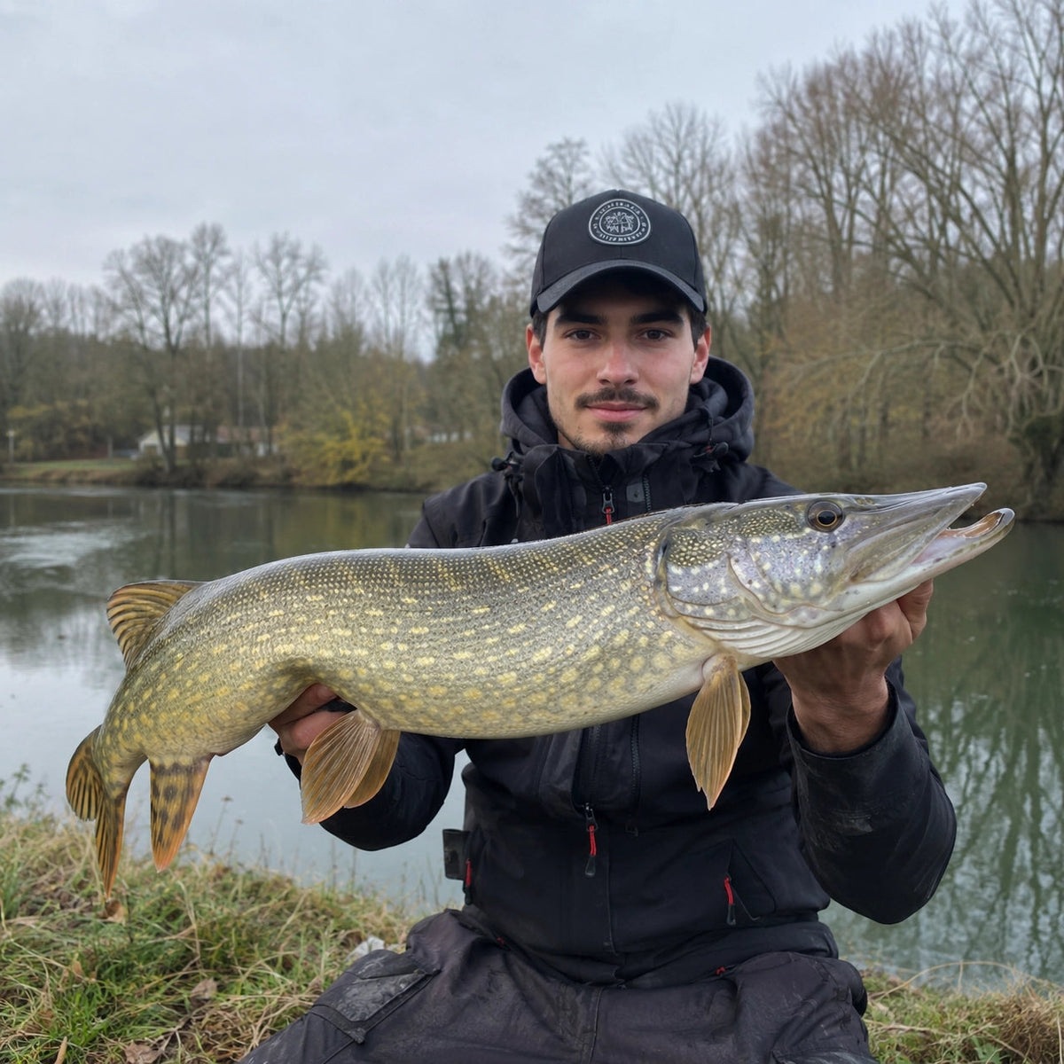 Brochet pêché au bord de l'eau dans l'Aisne, département riche en carnassiers