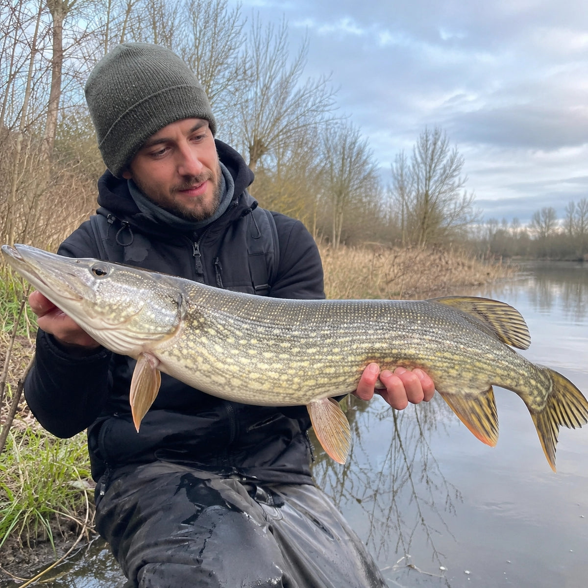 Brochet capturé dans le Cher, espèce présente aux côtés de la carpe sur la Loire et la rivière Cher