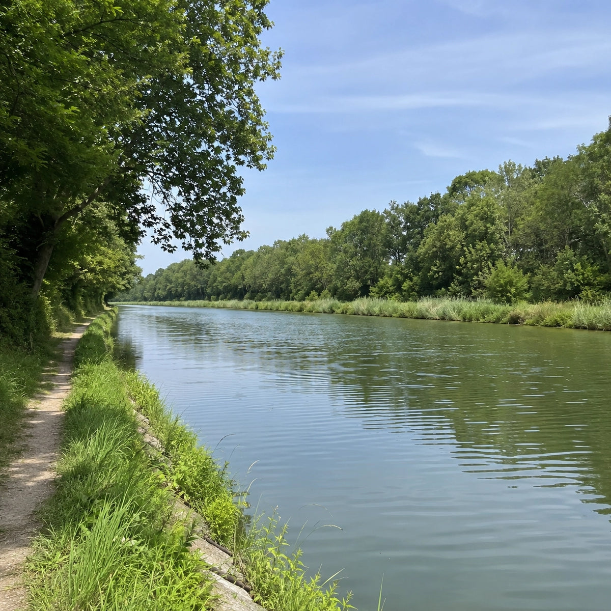 Le canal du Rhône au Rhin et son chemin de halage, en été