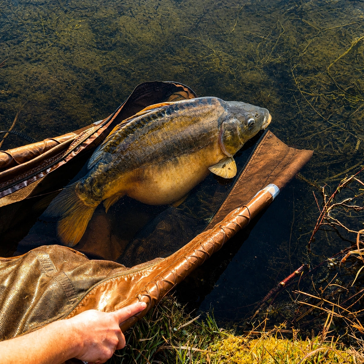 Carpe remise à l'eau après une session de pêche, pratique du no-kill