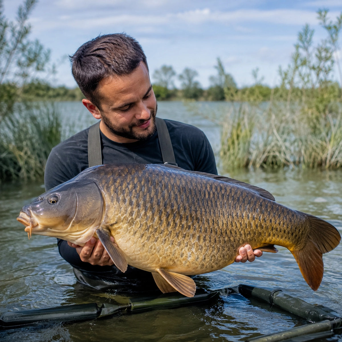 Carpe commune prise dans les canaux de Camargue, parcours de carpe de nuit en delta