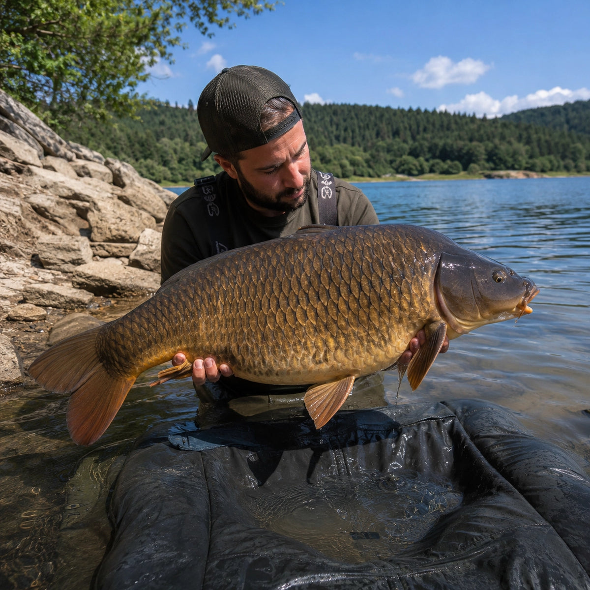 Carpe commune prise sur le lac de la Triouzoune à Neuvic, spot carpe de référence en Corrèze