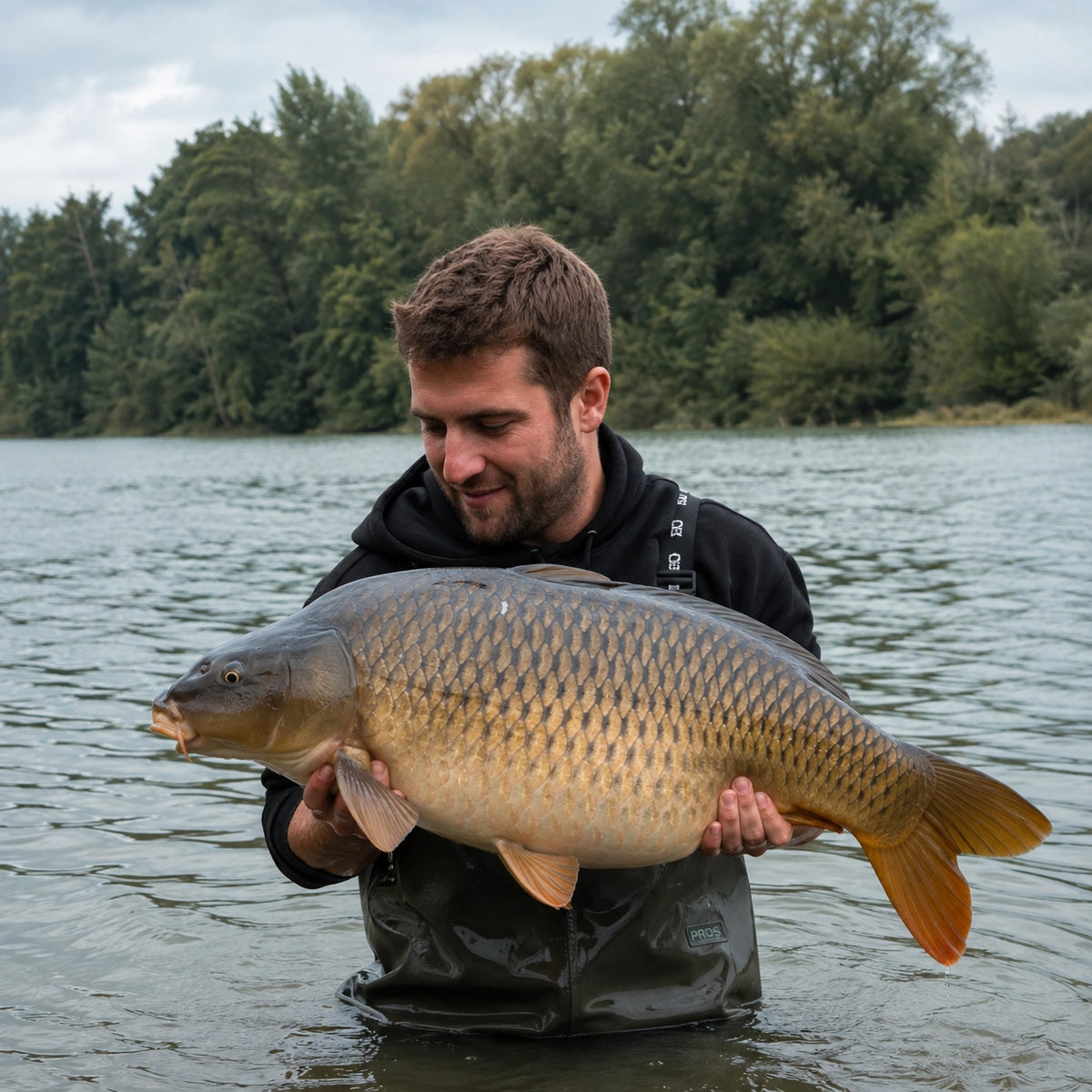 Carpe commune capturée sur l'Orne, fleuve normand à carpe de nuit dans le Calvados