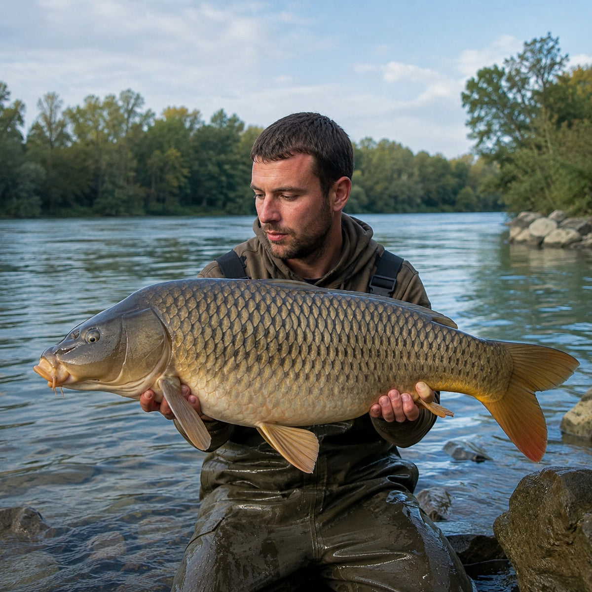 Carpe commune capturée sur le Rhône vers Arles, grand axe à carpe des Bouches-du-Rhône