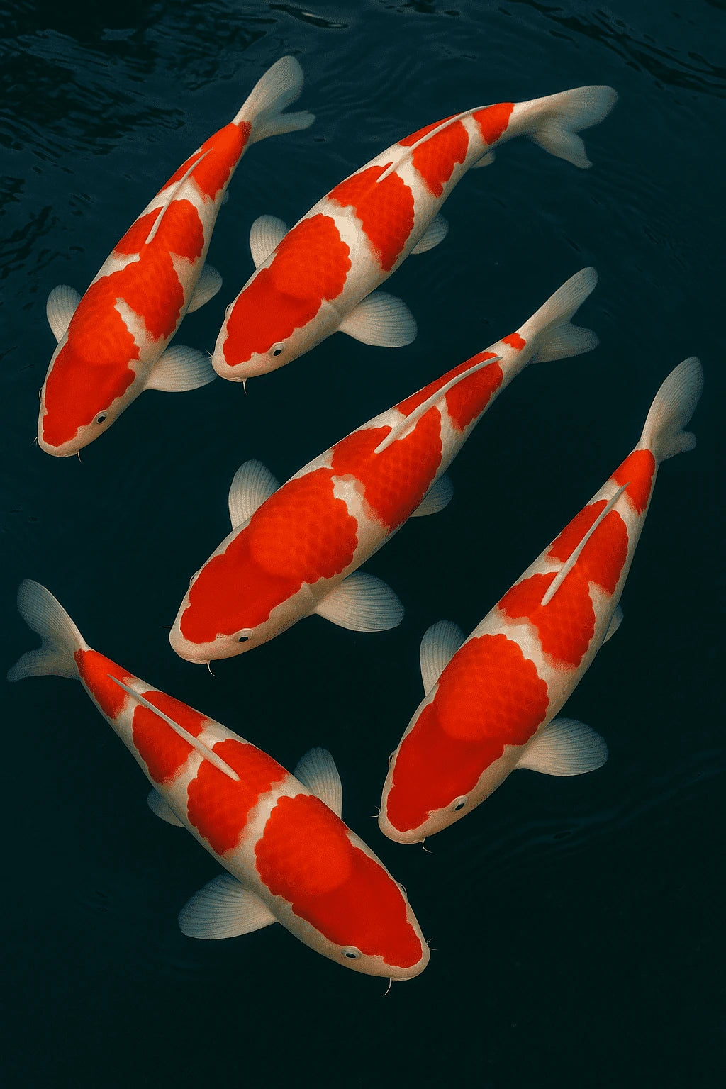 Carpes koï kohaku au fond blanc immaculé et taches rouges hi, variété la plus emblématique