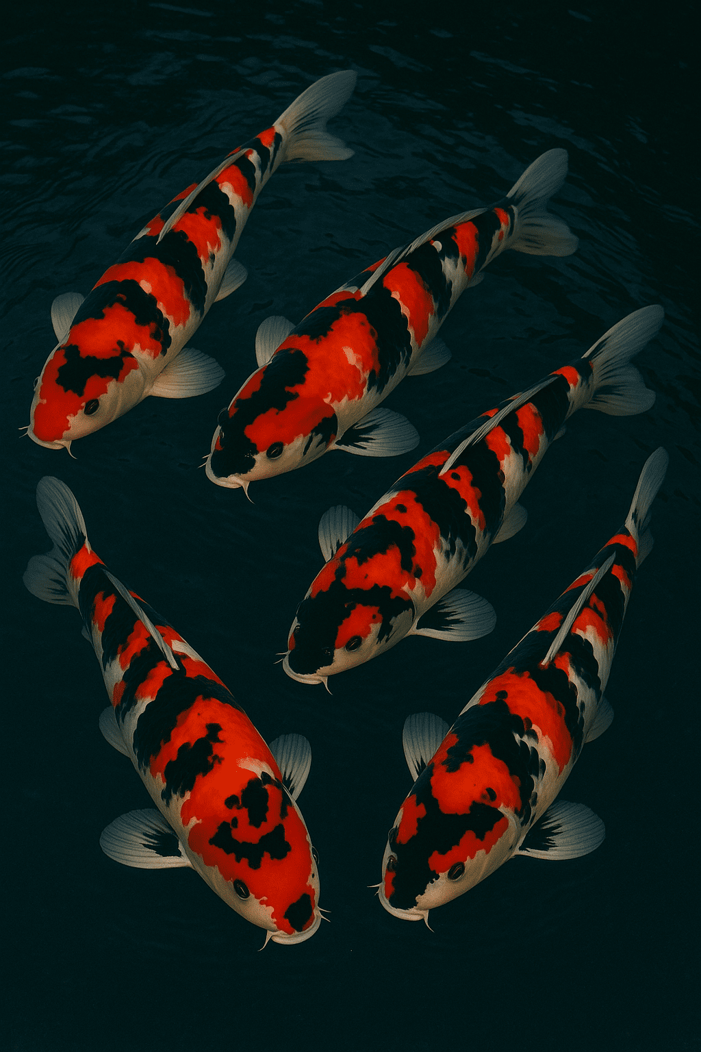 Carpe koï Showa Sanshoku à fond noir dominant avec éclats rouges et blancs