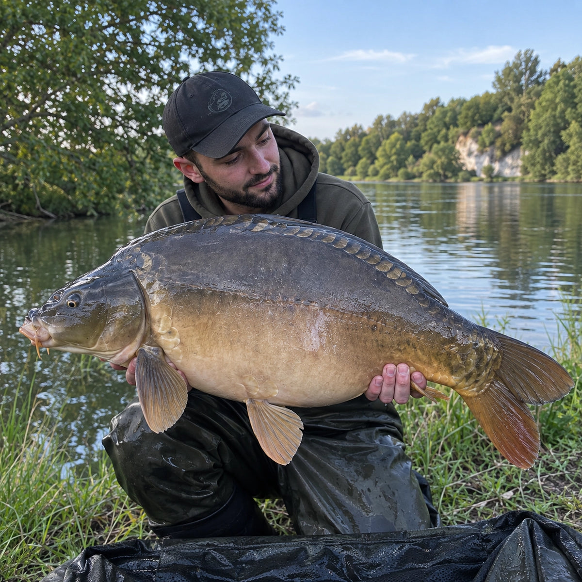 Belle carpe miroir capturée au bord de l'eau dans le Loir-et-Cher