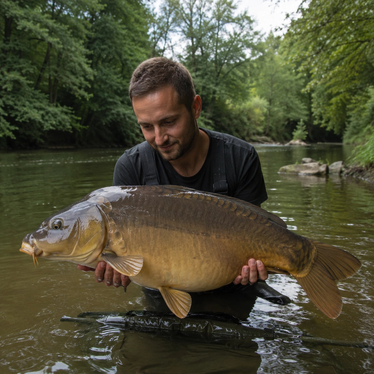 Carpe miroir prise sur une des six rivières de Dordogne ouvertes à la carpe à toute heure
