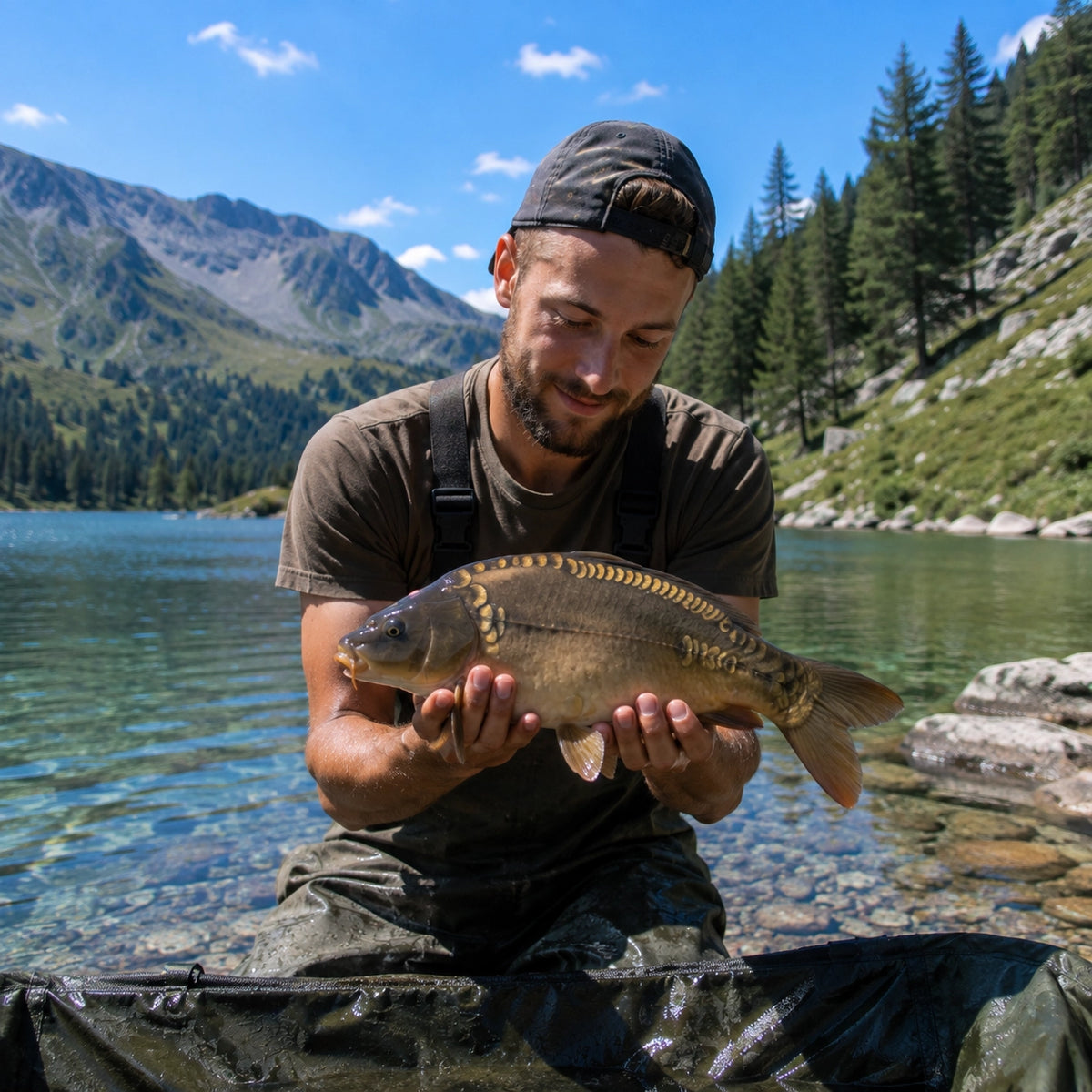 Carpe miroir prise sur un secteur de rive de Serre-Ponçon, commune de Savines-le-Lac
