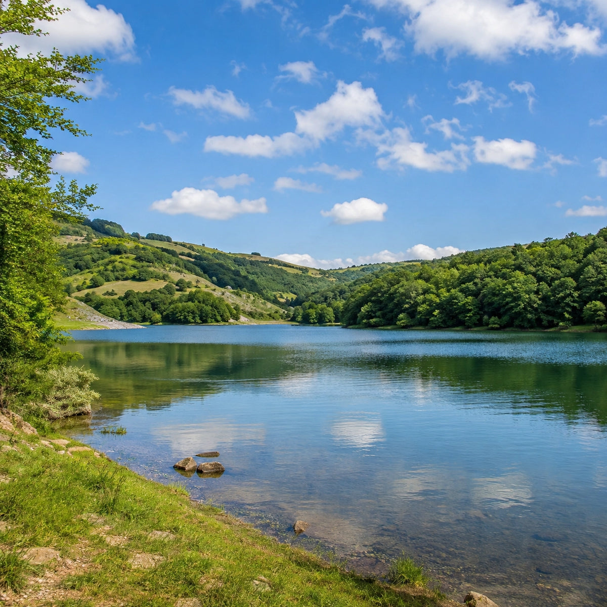 Rive d'un carpodrome aveyronnais accessible aux carpistes