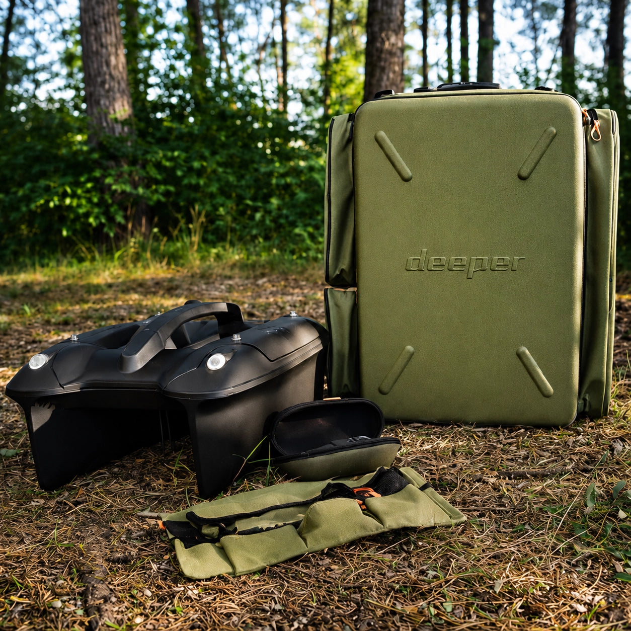 Contenu du pack Deeper Quest : bateau amorceur, sac de transport et accessoires