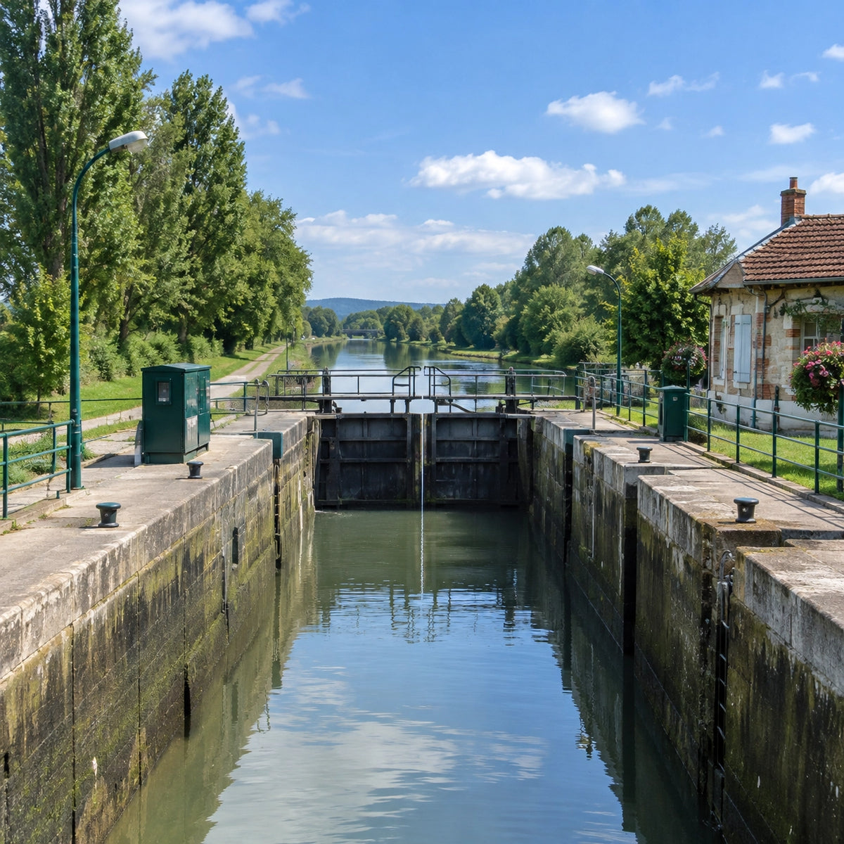 Écluse sur un canal de l'Aisne, zone exclue de la pêche de la carpe de nuit