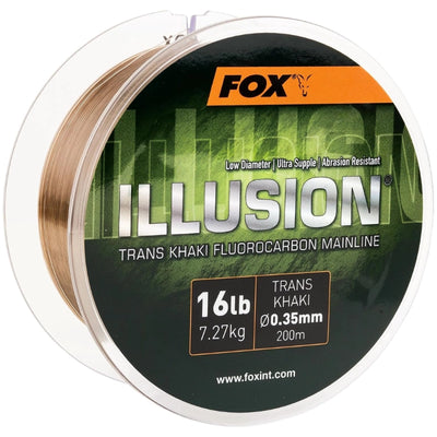 Bobine de fluorocarbone Fox Illusion trans khaki 16 lb (0,35 mm), corps de ligne discret pour la carpe