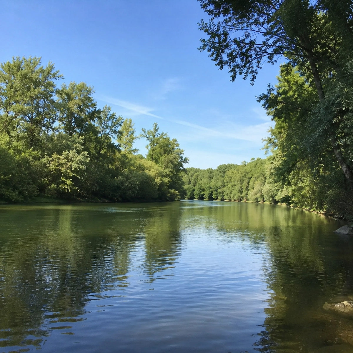 La Garonne bordée d'une ripisylve dense sur un parcours carpe de nuit