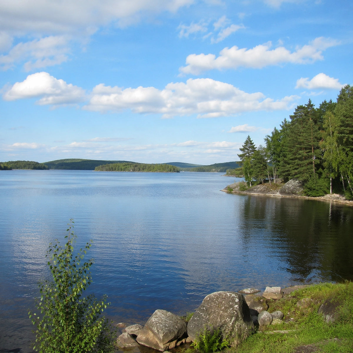 Lac de Vassivière sur le plateau de Millevaches, plus vaste lac du Limousin partagé entre Creuse et Haute-Vienne