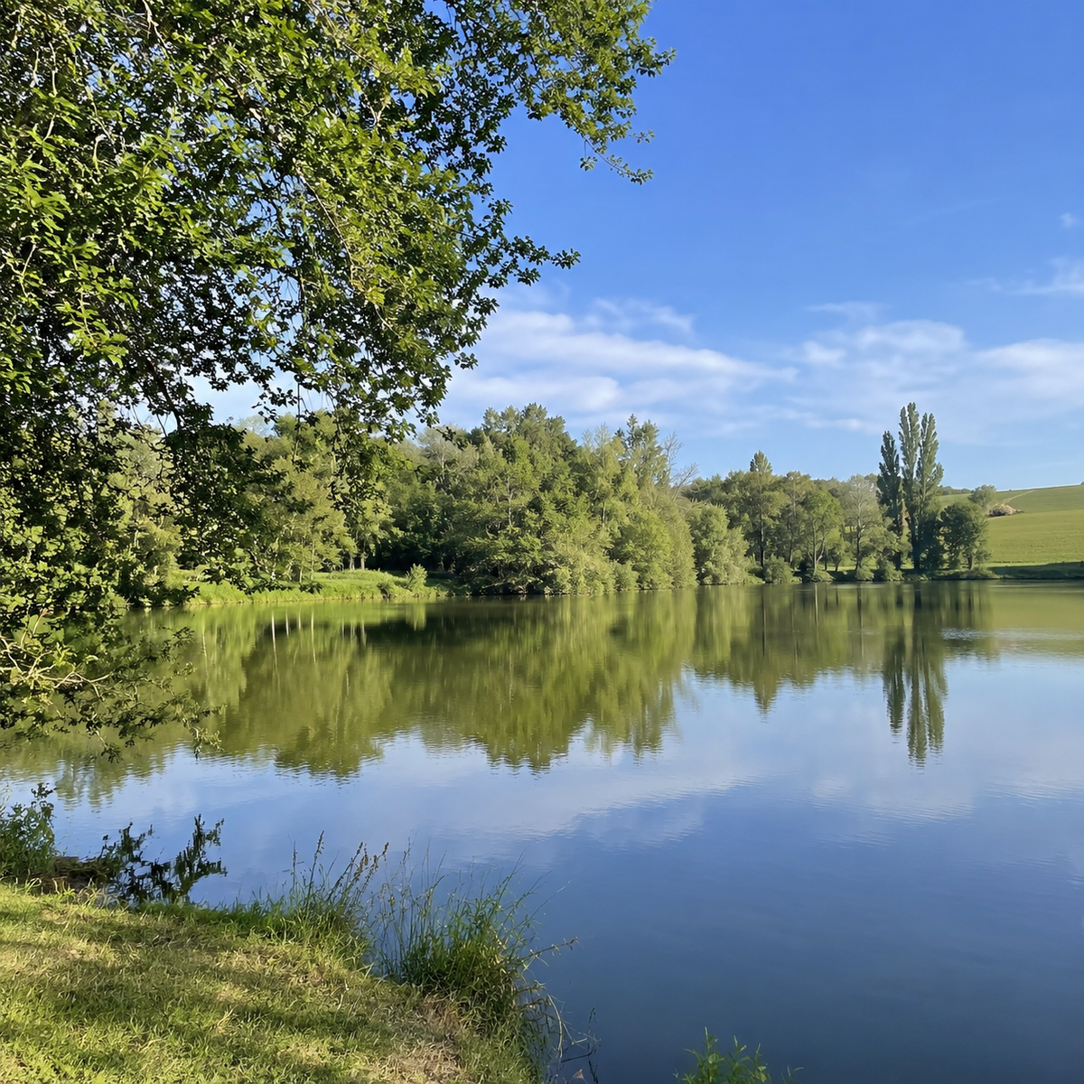 Lac collinaire du Gers accessible avec une carte de pêche classique