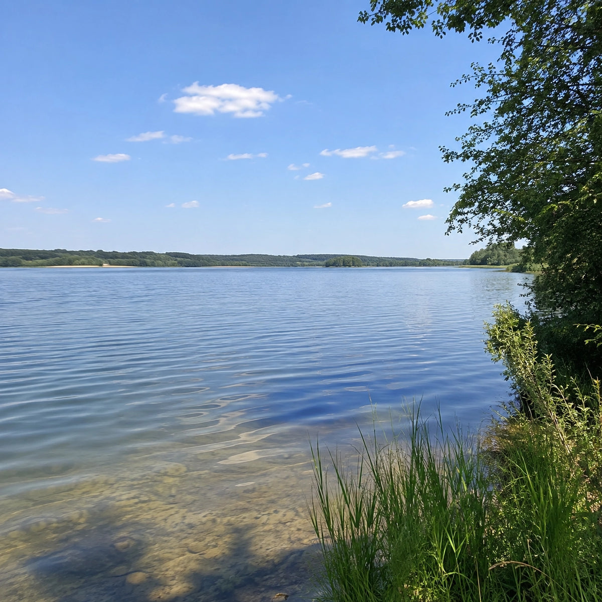 Rive du lac d'Orient dans l'Aube, grand lac carpe de réputation internationale