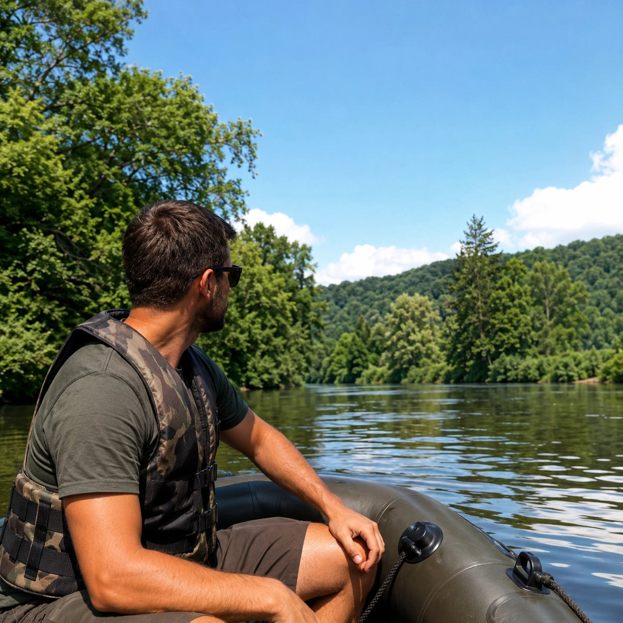Pêcheur en session confortable portant ses lunettes polarisantes depuis son bateau