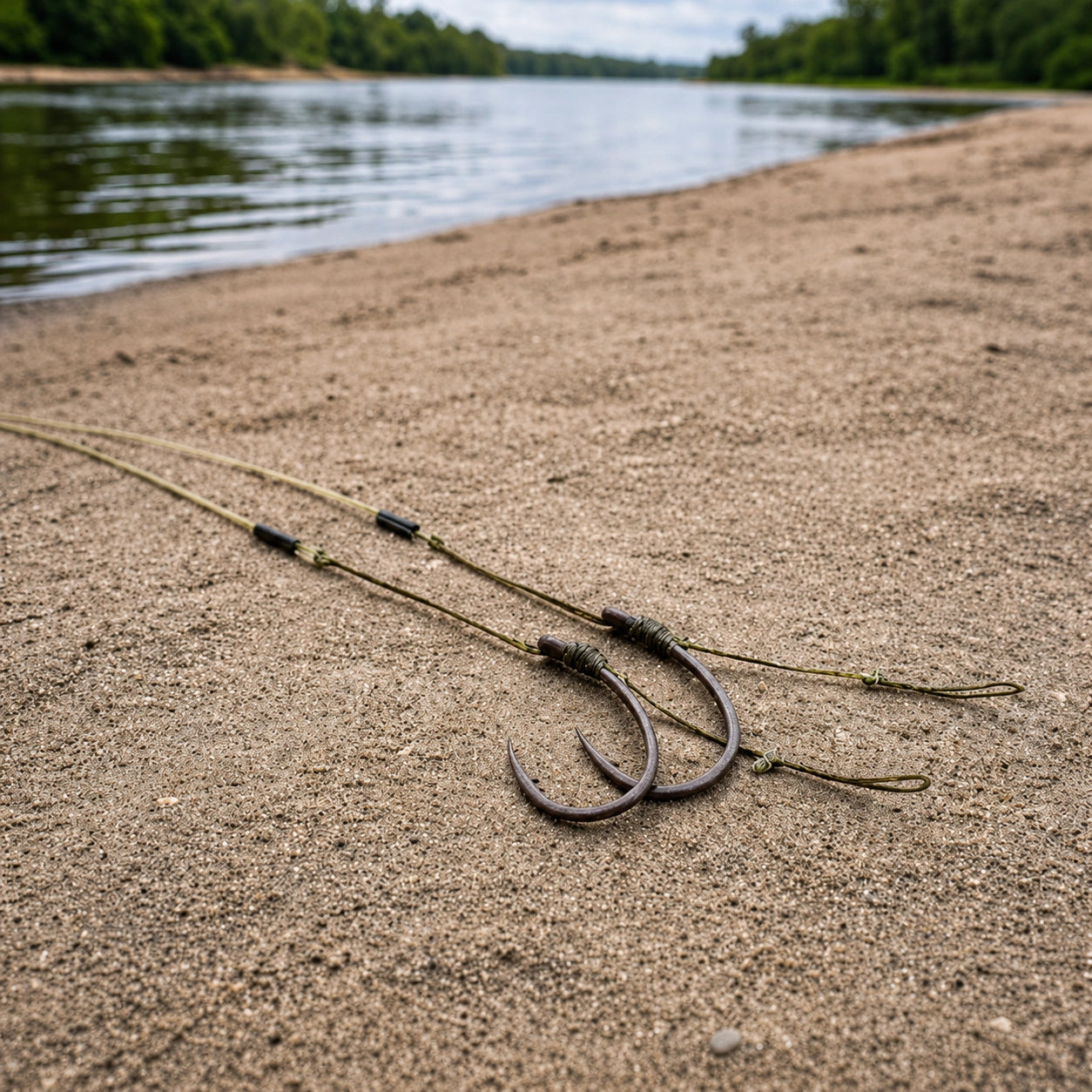 Montage combi rig pour carpe avec section rigide en fluorocarbone et tresse souple