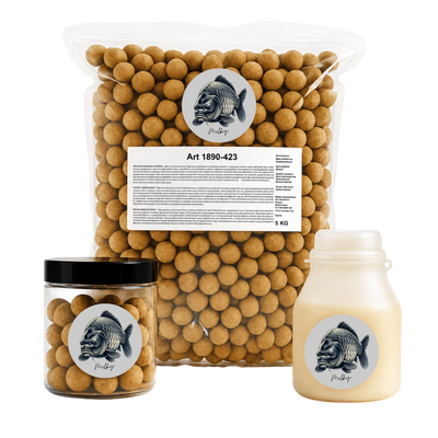 Pack d'appâts pour la pêche à la carpe Premium Milky+ : bouillettes, pot et bidon d'attractant lacté