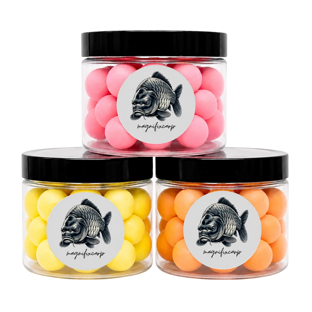 Pack Pop-ups Wash-Out Magnifixcarp : trois pots de bouillettes flottantes délavées thon, pêche et ananas pour la carpe