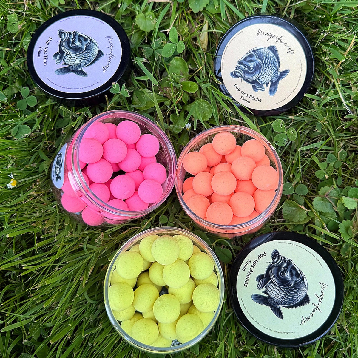 Coloris délavés des pop-ups wash-out Magnifixcarp : pop-ups roses, oranges et jaunes pour carpes méfiantes