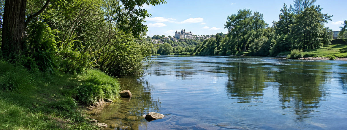 Grande rivière de Touraine dominée par un château, terrain de pêche de la carpe en Indre-et-Loire