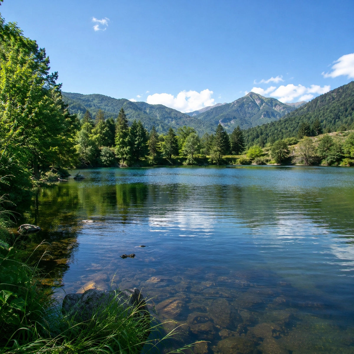 Plan d'eau de piémont ariégeois dans un cadre de montagne, spot carpe secondaire