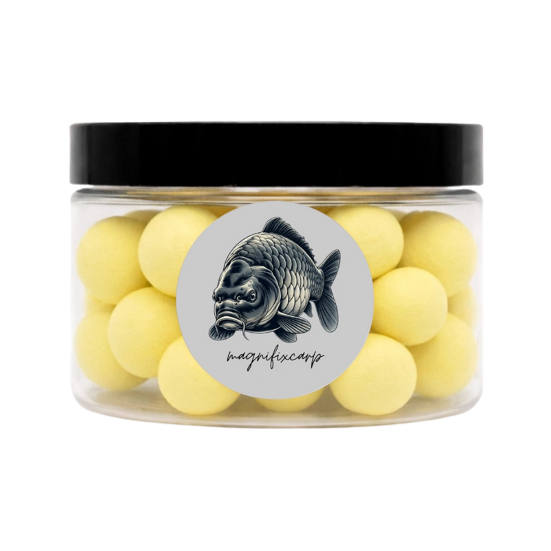Pot de Pop-ups Jaune Ananas Wash-Out Magnifixcarp, bouillettes flottantes jaunes délavées à l'arôme ananas