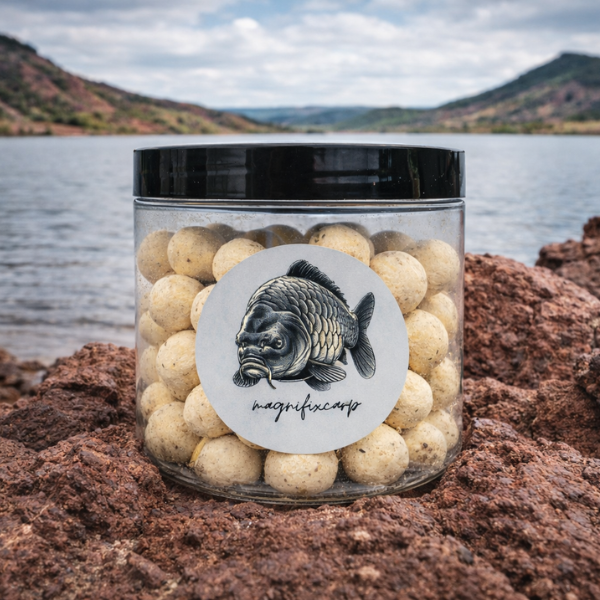 pop-up premium milky magnifixcarp 15mm gros plan bille crème blanche