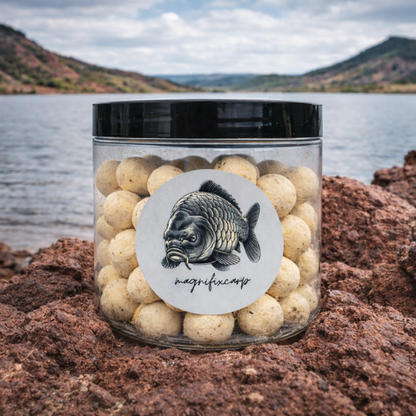 pop-up premium milky magnifixcarp 15mm gros plan bille crème blanche