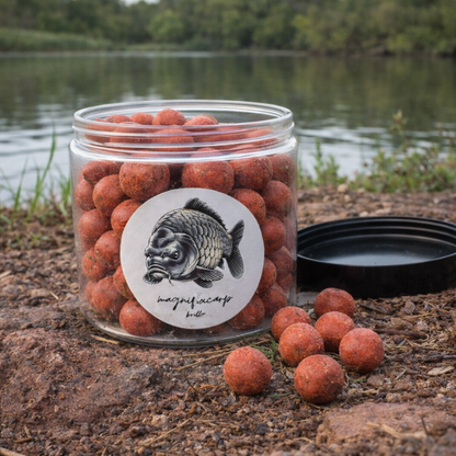 pop-ups premium krill magnifixcarp vue des bouillettes flottantes dans le pot