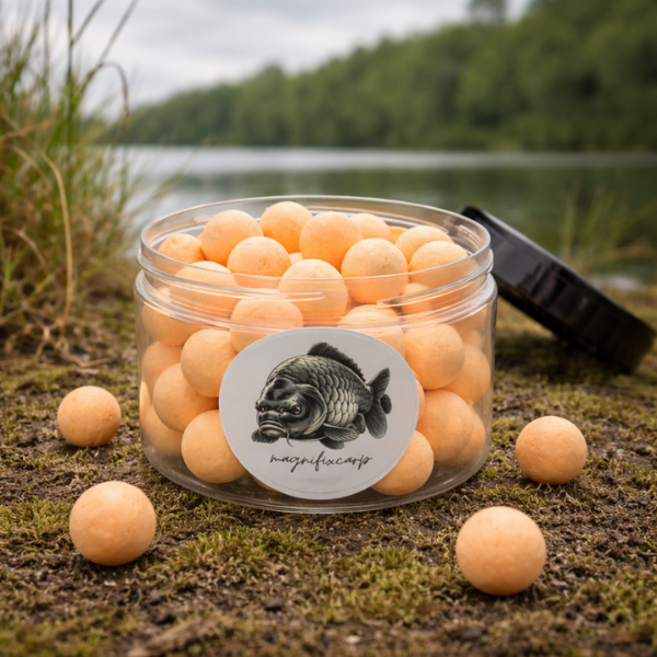 pot de pop-ups orange délavé pêche magnifixcarp au bord d'un lac appât carpe