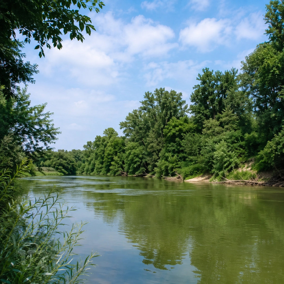 Rivière Cher aux berges boisées entre Saint-Amand-Montrond et Vierzon, parcours à carpes