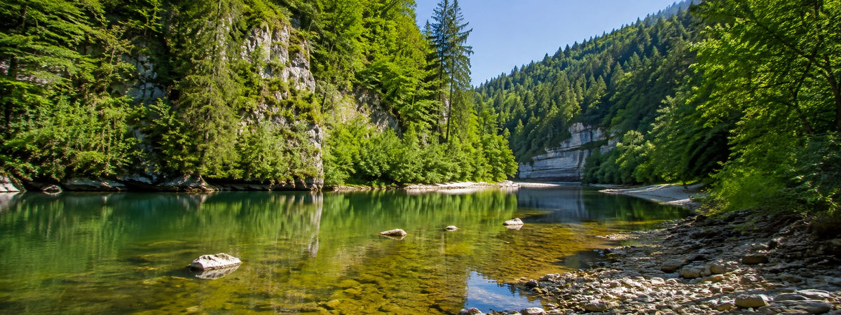 Les gorges du Doubs et leurs eaux claires bordées de falaises boisées