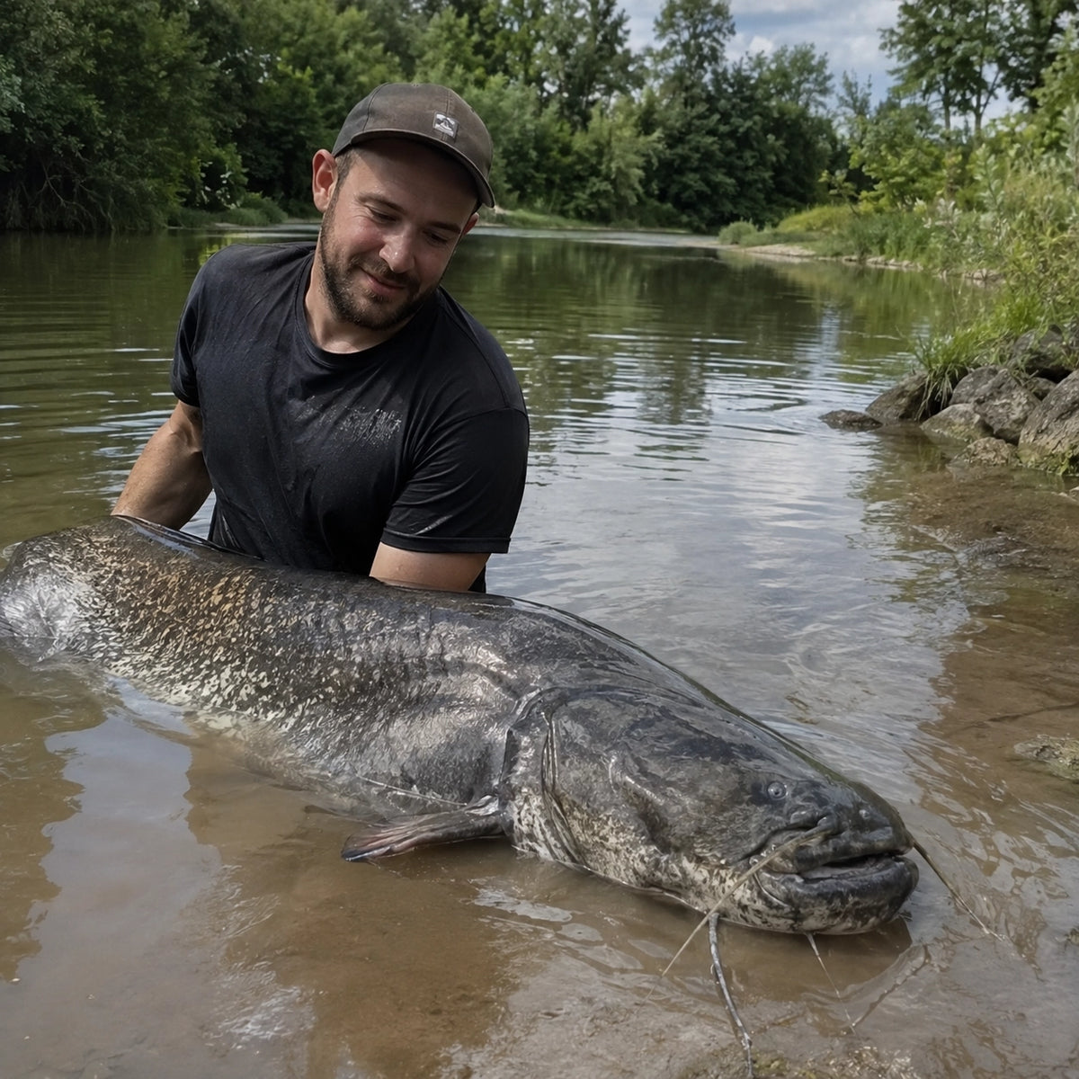 Silure du fleuve Charente au bord de l'eau, vedette montante du département