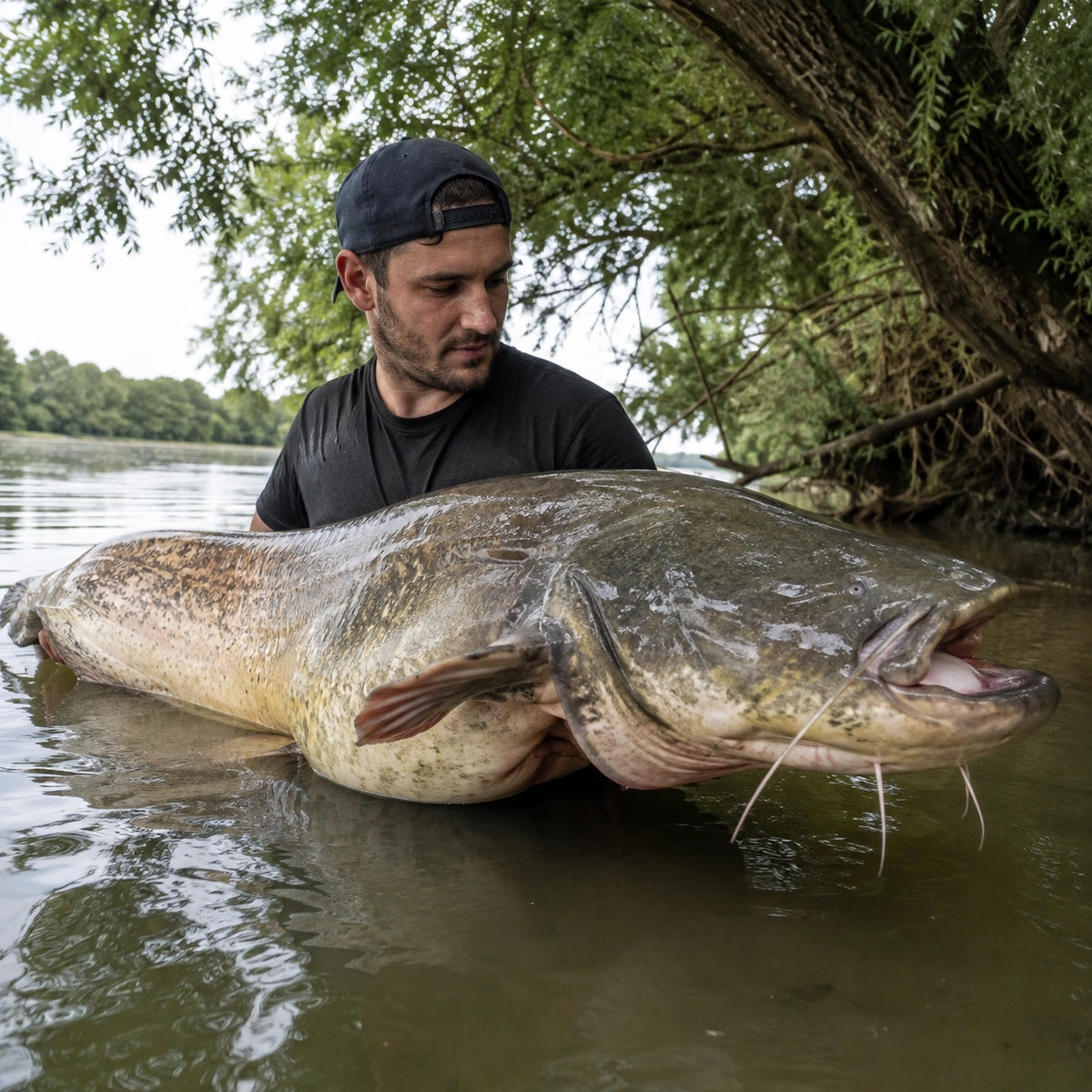 Gros silure capturé sur le fleuve Charente, espèce en forte progression dans le département