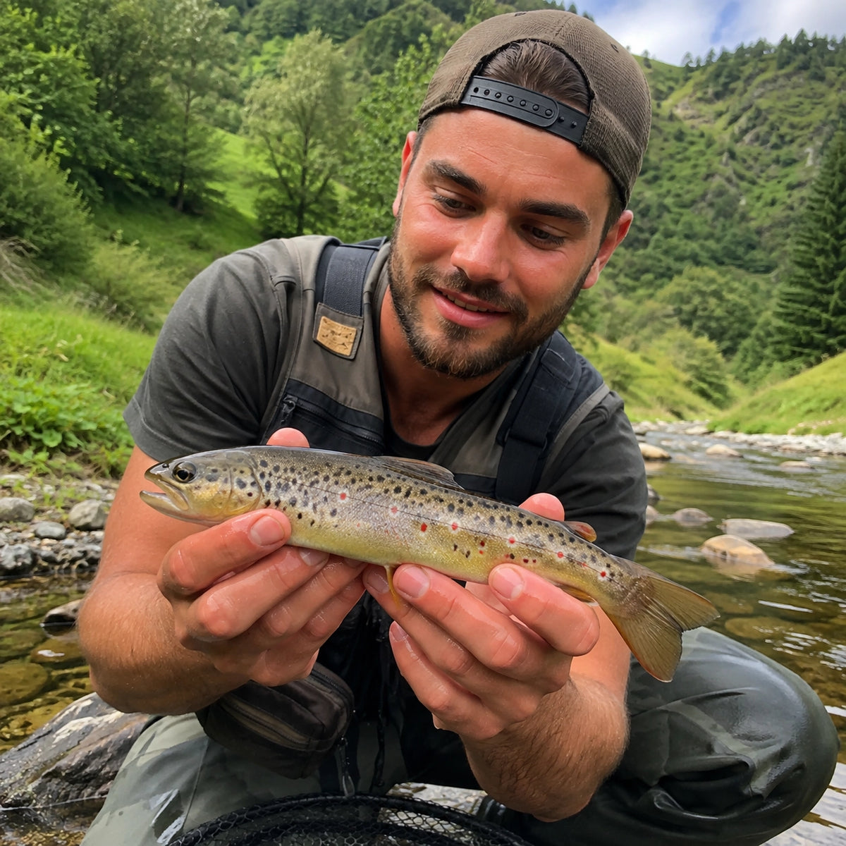 Truite fario relâchée sur une rivière de première catégorie du Cantal